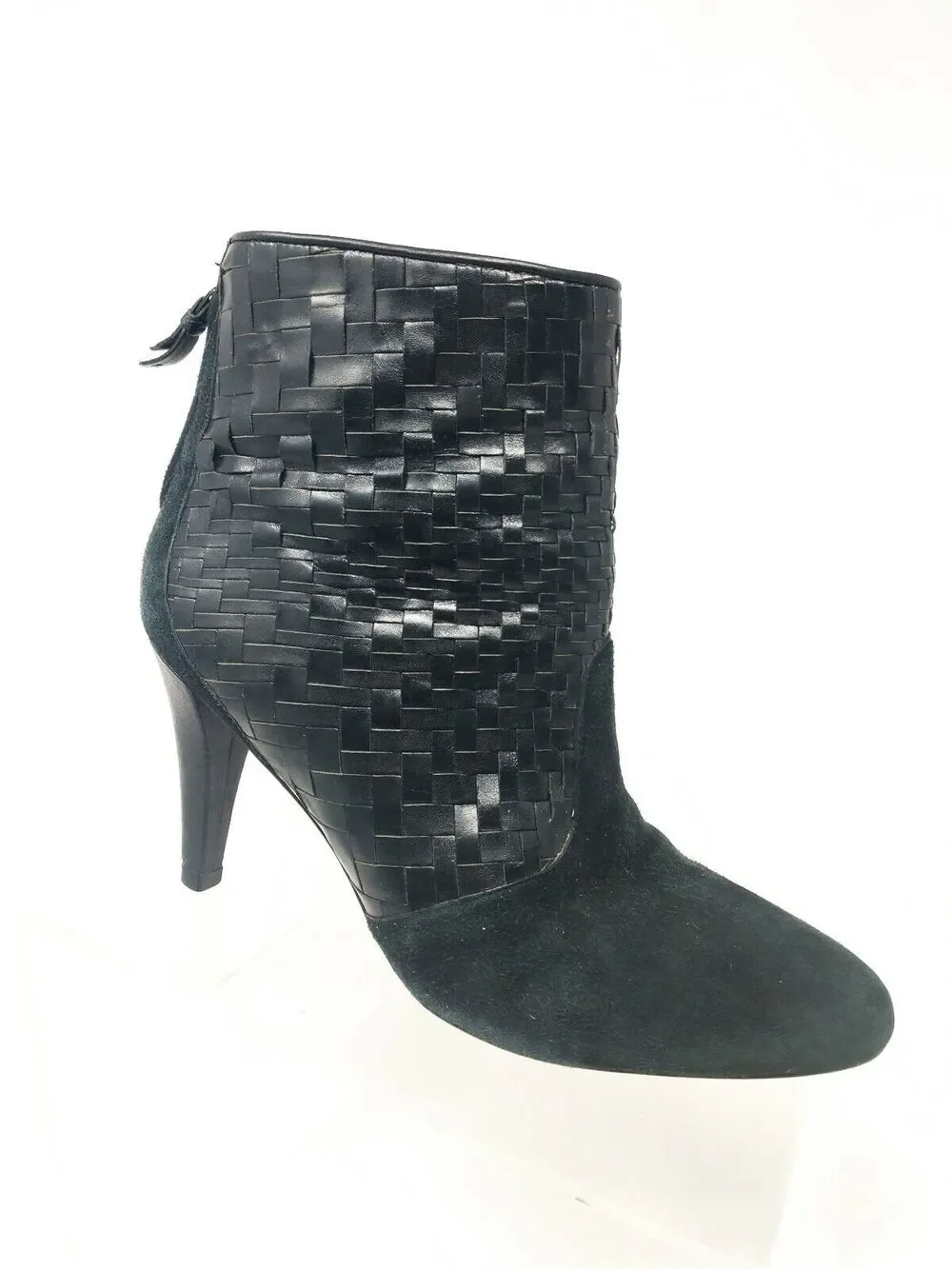 Cole Haan Women's Black Leather Suede Woven Ane Boots Booties Basket Weave 8.5 M